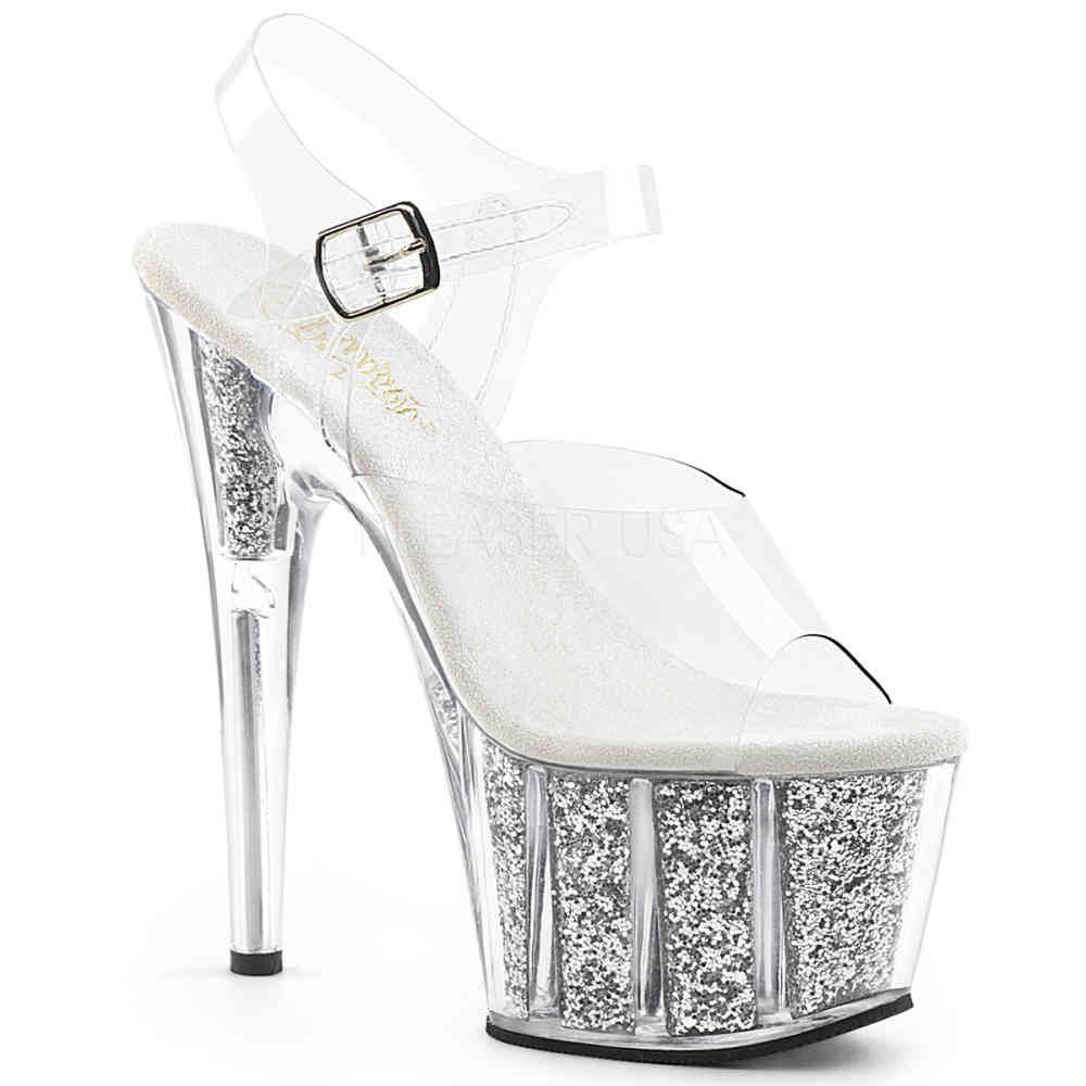 Pleaser - ADORE708G Sandale à bride à la cheville, Pole dance chaussures - Chaussures de pole dance - Transparent/Couleur argent Product image